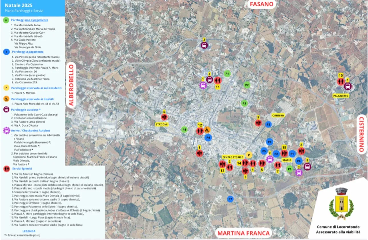Natale Locorotondo - Parcheggi, Servizi, Camper, Bus, Info