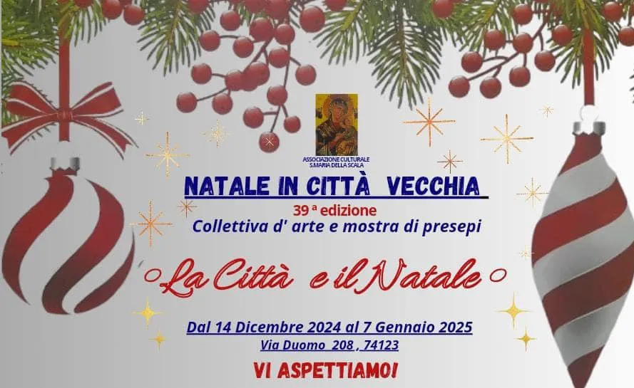 Noël à Tarente, affiche montrant des crèches de Noël au centre culturel Santa Maria della Scala