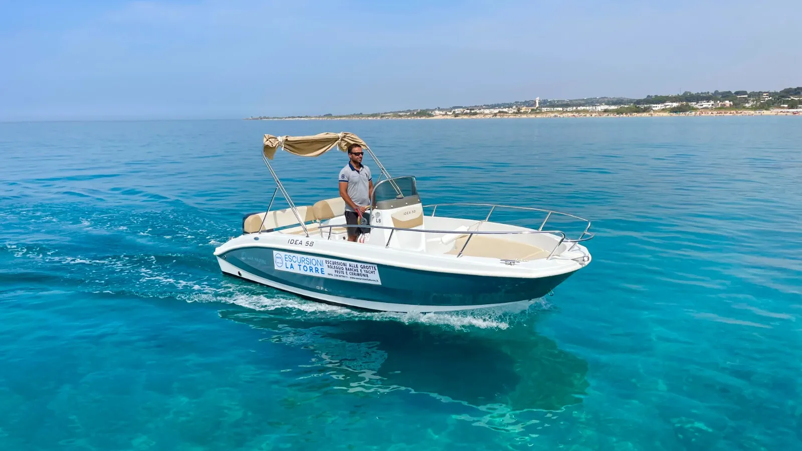 Noleggio Barca per 7 a Leuca, mezza giornata, no patente nautica (IDEA 58)