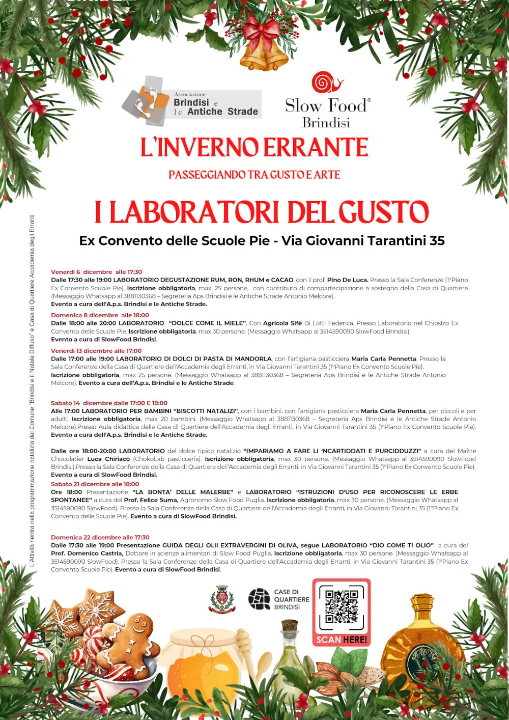 Weihnachts-Brindisi-Plakat der Inverno Errante-Veranstaltungen – Die Geschmackslabore