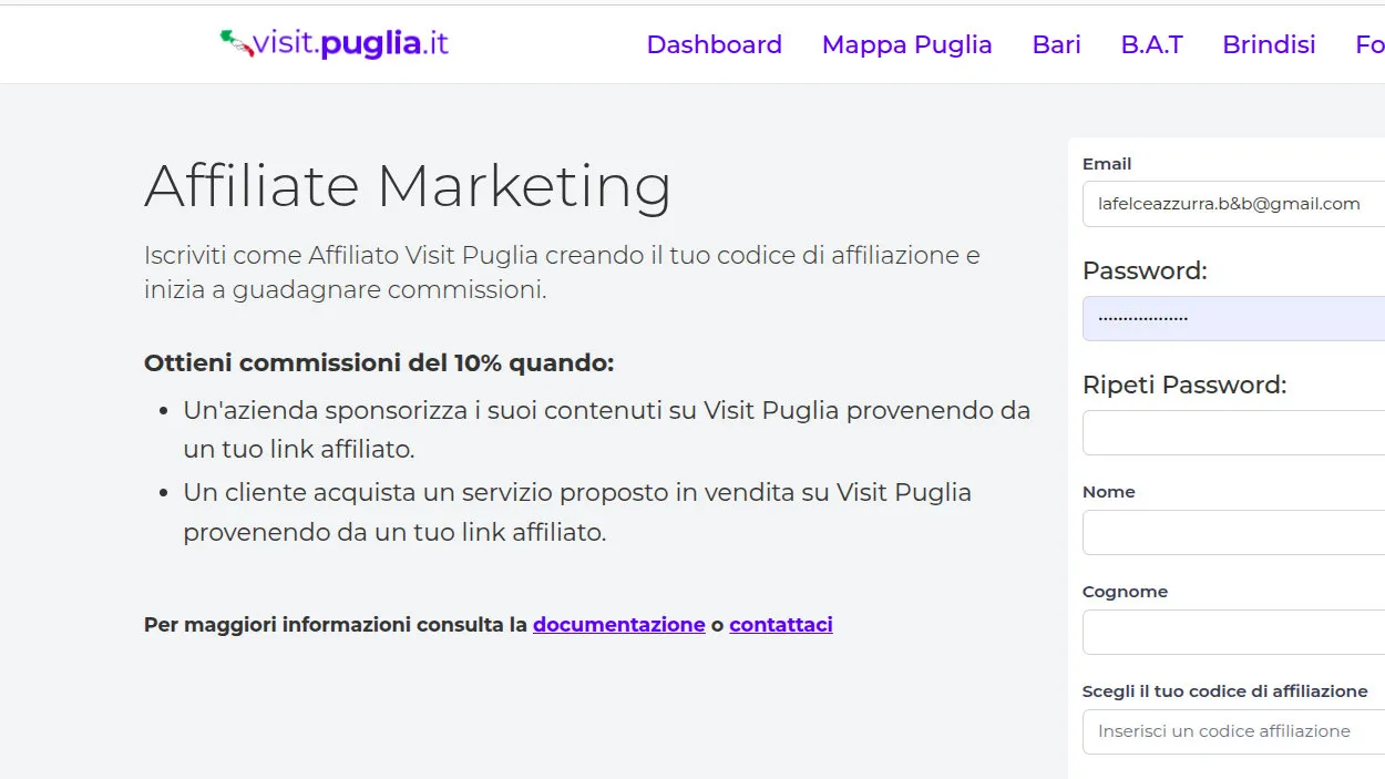 Visit Puglia Registrazione Affiliate Marketing