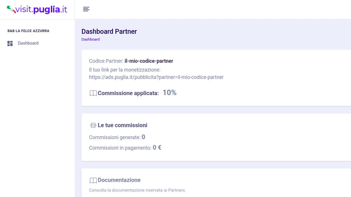 Visit Puglia Dashboard Affiliato Esperienze Turistiche