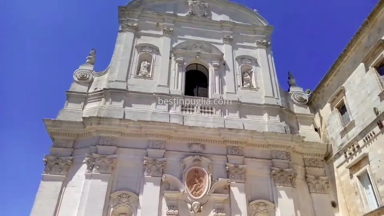 Church of the Beata Vergine del Carmine in Martina Franca, top view of the baroque facade