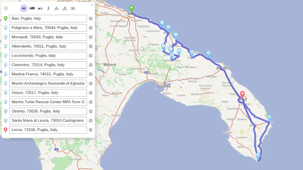 Puglia Itinerary Map 10 days