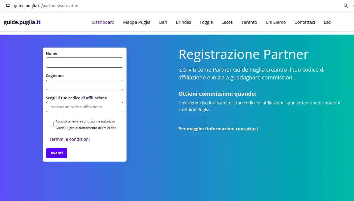 Guide Puglia Affiliate Partner Subscribe