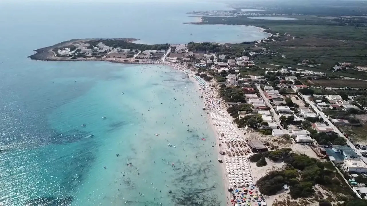 Punta Prosciutto beach, aerial view of the beach and the tip