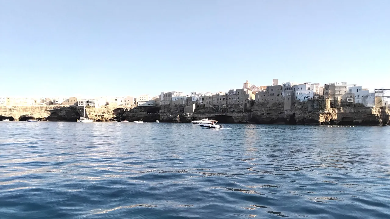 Polignano a Mare, city center seen from the sea