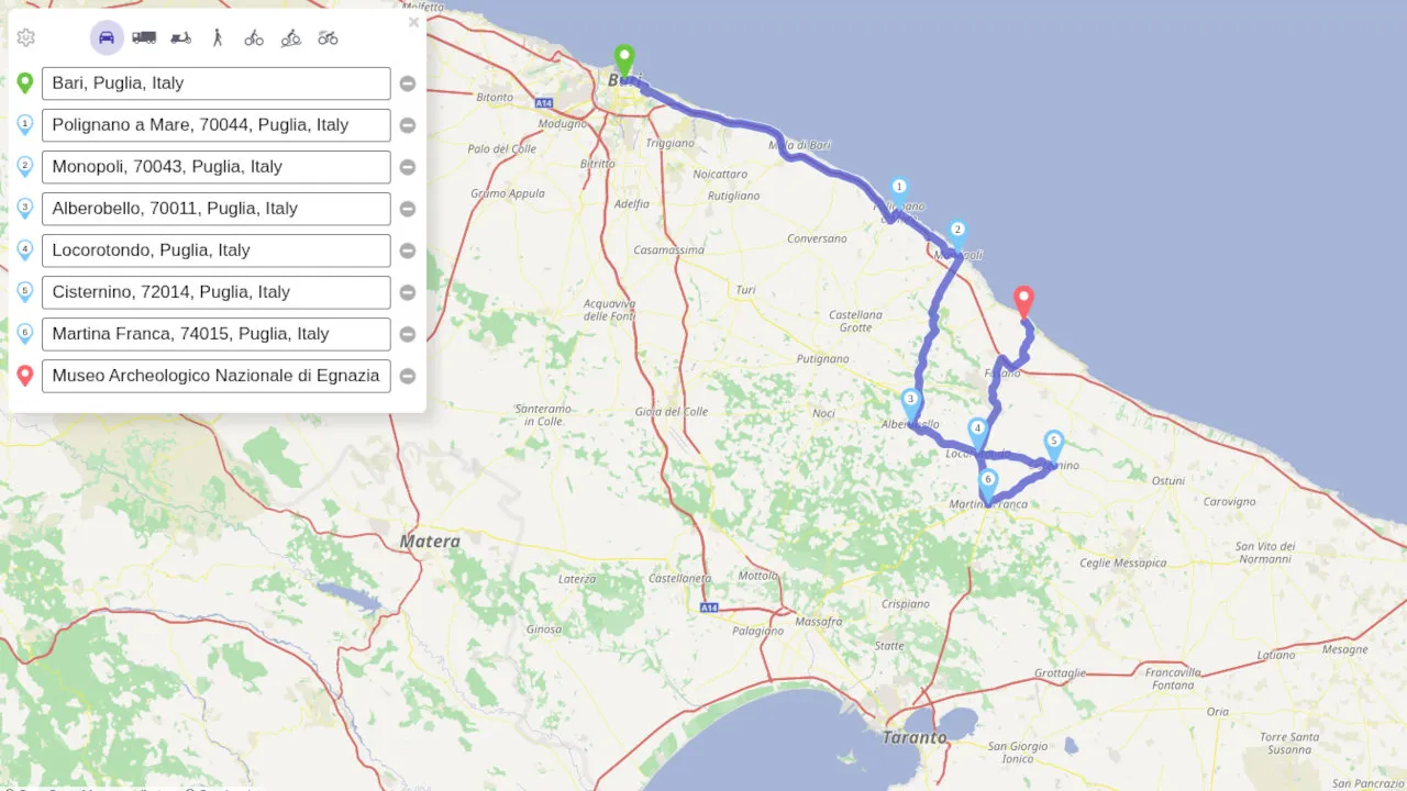 Puglia Itinerary Map 7 days